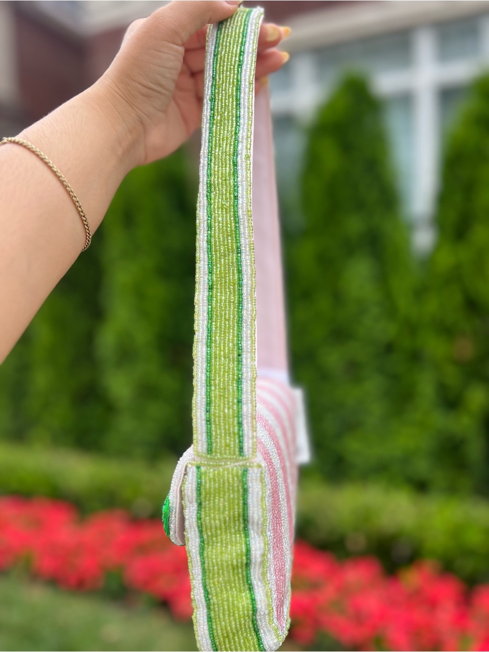 TJMAXX MARSHALLS VIRAL Pink Tulip Stripe Beaded Bag Summer Purse Collectible - Picture 5 of 17